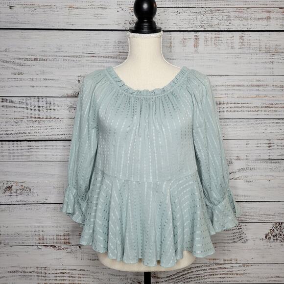 Mustard Seed Babydoll Peasant Style Flowy Top Sea Foam Green | Small - Picture 3 of 11